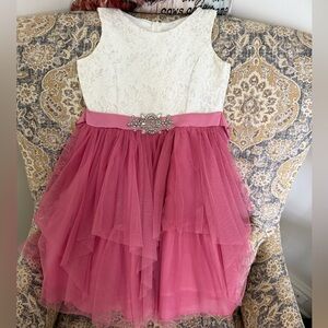 Emily Rose Pink and White Asymmetrical Tiered Sundress